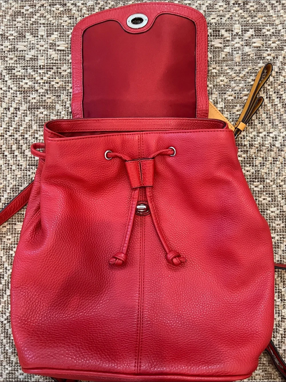 Coach Bright Red Pebbled Leather Mini Backpack with Turn-Lock Flap - Picture 3 of 10